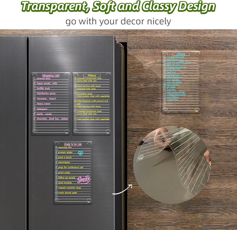 JJPRO Non-Magnetic Dry Erase List Board for Fridge, 11.5"x7" Clear Reusable to Do List White Board, Dry Erase List Board for Refrigerator,Cabinet,Wall&Glass, All Smooth Surfaces - Image 3